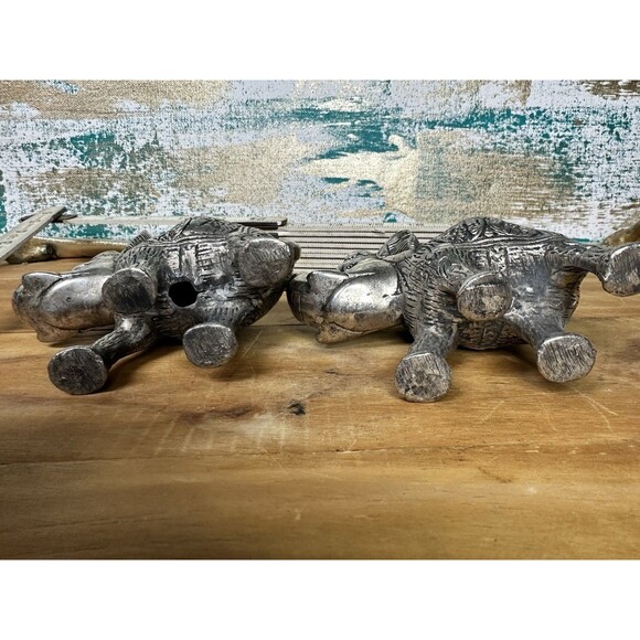 Vintage Set Of 2 Metal Elephant Lucky - Picture 6 of 6